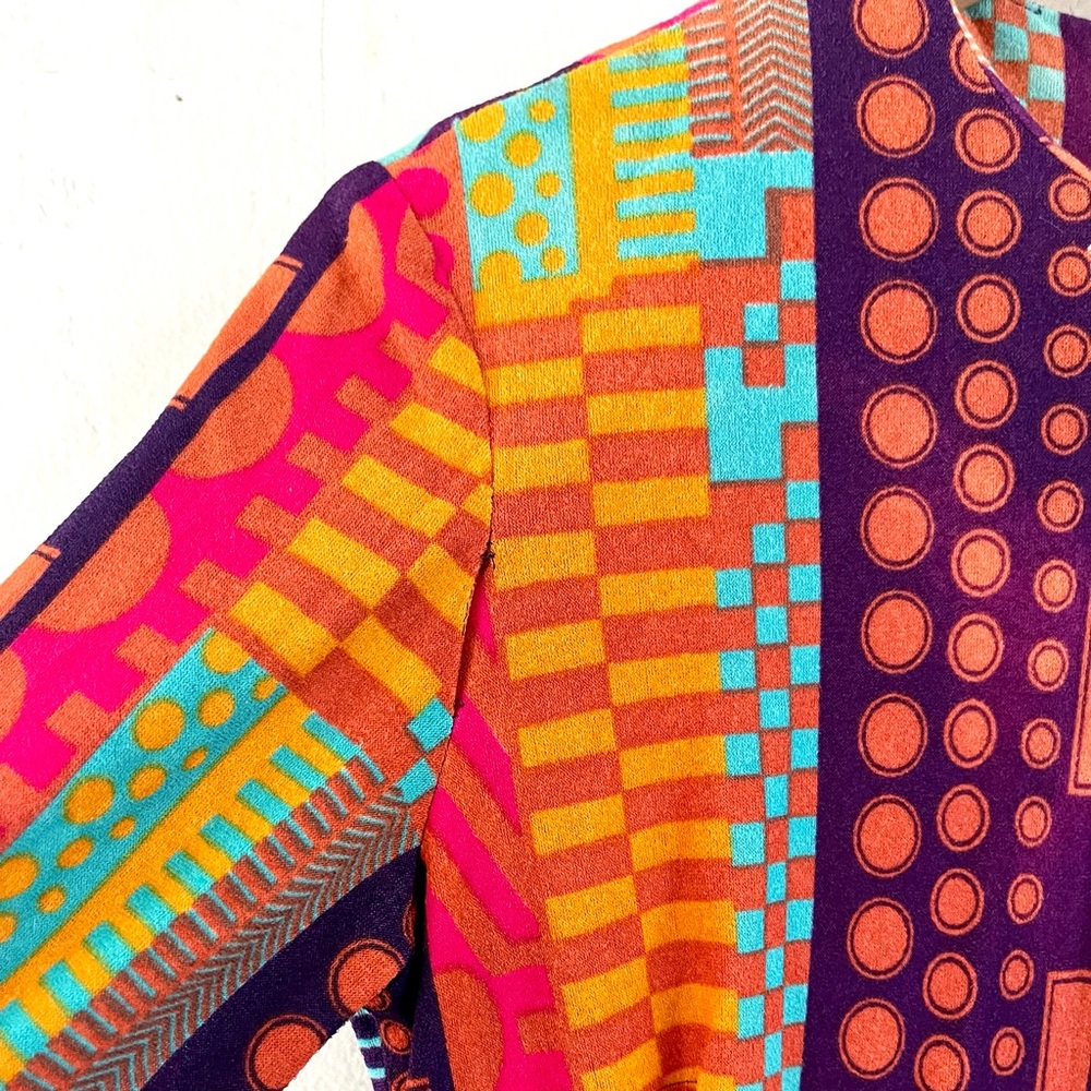 Vintage Colorful Retro Neon Geo Abstract 70s Maxi Gown Jersey Knit Dress - Picture 5 of 13